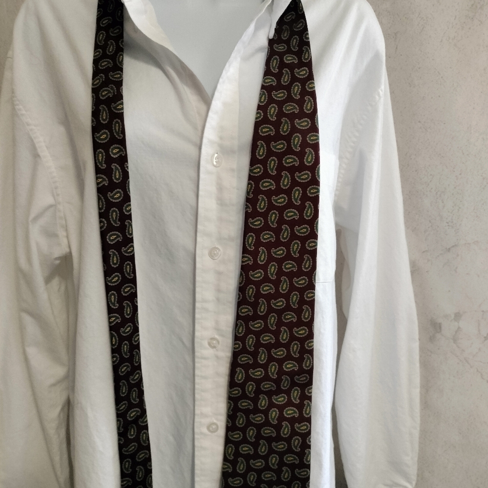 LANDS' END Debonaire Burgundy Green Gray Paisley Men's Silk Neck Tie - Picture 7 of 10